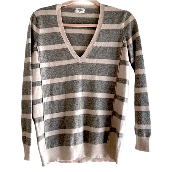 Madewell Wallace Ex Boyfriend Sweater Cashmere Wool Rabbit Gray Stripes Medium - Picture 2 of 9